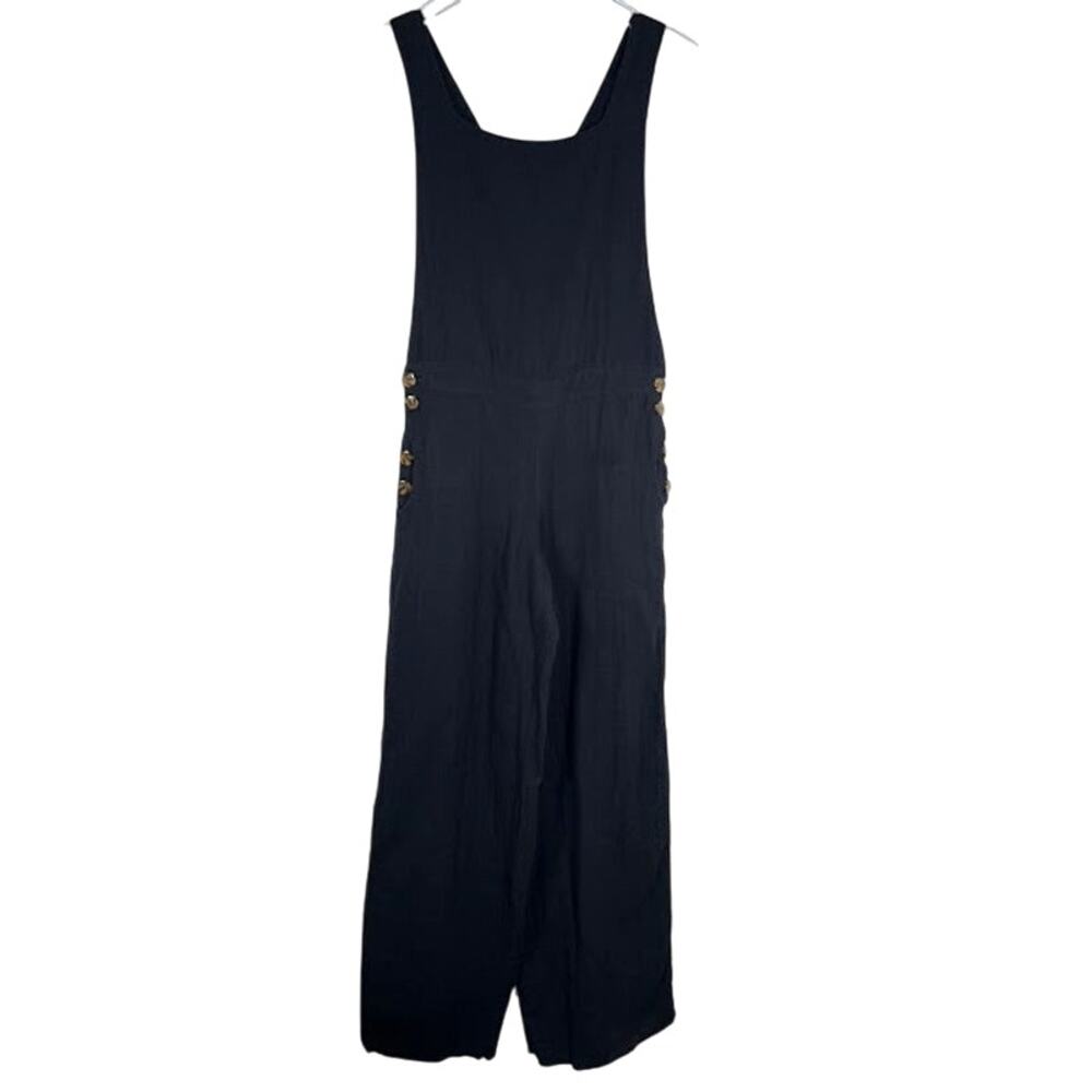 Tiare Hawaii Women’s Black Jumpsuit S/M Side Button Cross Back Straps Boho